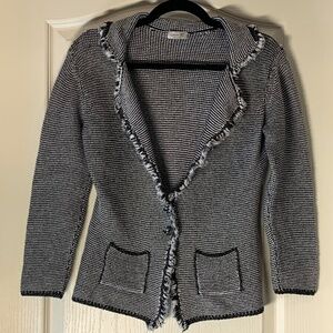 Glam 360 Made in Italy Textured Knit Blazer Style Cardigan – Black & White – Siz